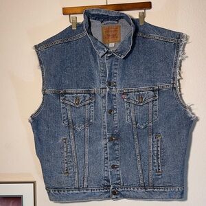 Vintage 80s 90s Levi's Blue Denim Vest with Distressed Detail